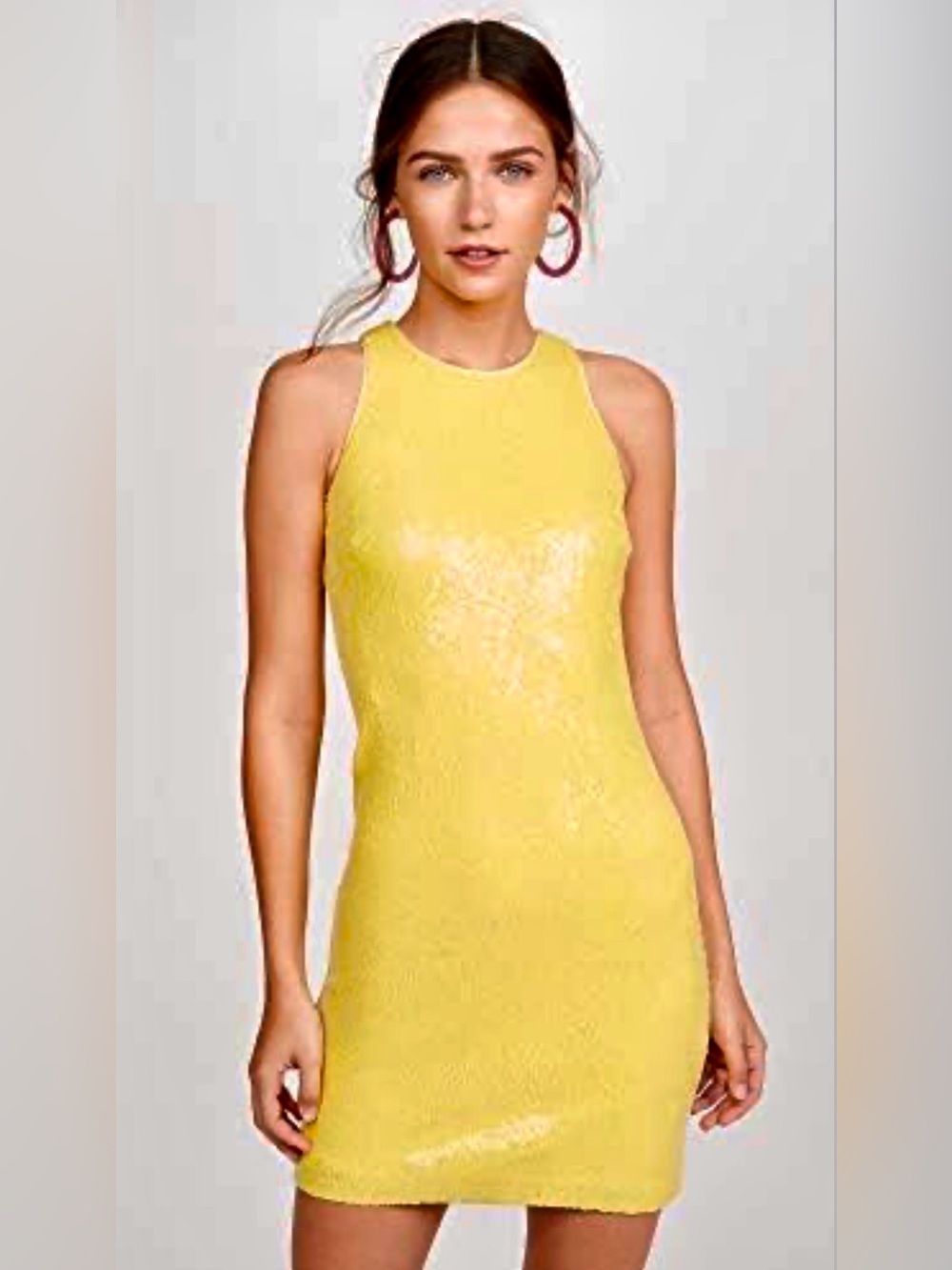Halston Heritage NWT Citron Yellow Sequin Bodycon Mini Party Dress Size 2